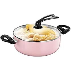 JIANSHENG Casserole, pot à soupe, pot à lait, casserole à fondue, ménage ， Haute qualité ， Multifonction-9,5 pouces au lave-vaisselle Va au four en toute sécurité Rose Haute qualité