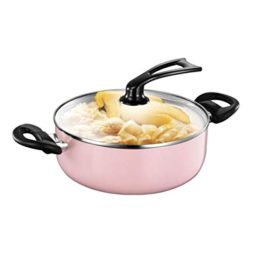JIANSHENG Casserole, pot à soupe, pot à lait, casserole à fondue, ménage ， Haute qualité ， Multifonction-9,5 pouces au lave-vaisselle Va au four en toute sécurité Rose Haute qualité