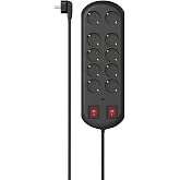 10'lu Akım Korumalı Priz, 2 switches, 2m, Siyah