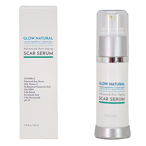 Narbencreme Serum mit Vitamin C, Bei Altersflecken, Falten und Hautunreinheiten, Zur Unterstützung des Erscheinungsbildes des Hautbildes, Creme mit Hyaluronsäure, Geeignet für alle Hauttypen in 34 ml Flasche von Glow Natural