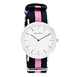 RE:CRON Unisex Armbanduhr Edelstahl 40 mm mit Textilarmband Nylon maritim dunkelblau und rosa