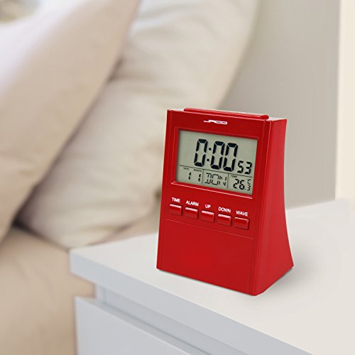 Jago Funkwecker mit Spracheinstellung und LCD-Display in 7 Sprachen und vier verschiedenen Farben inkl. Snooze-Funktion und blauem Hintergrundlicht