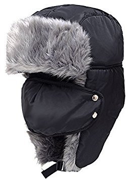 BXT Sombrero estilo cazador, Unisex, para mujer, para hombre, máscara desmontable de rostro, de piel sintética, de invierno, resistente al viento, con orejeras, térmico, para esquí, snowboard, sombrero, gorra, de policía, Piloto, negro, talla única