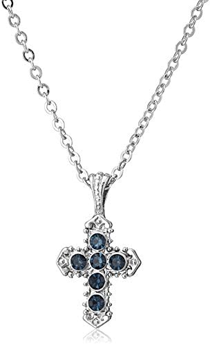 Symbols of Faith Silver-Tone Blue Cross Pendant Necklace, 16" + 3" Extender