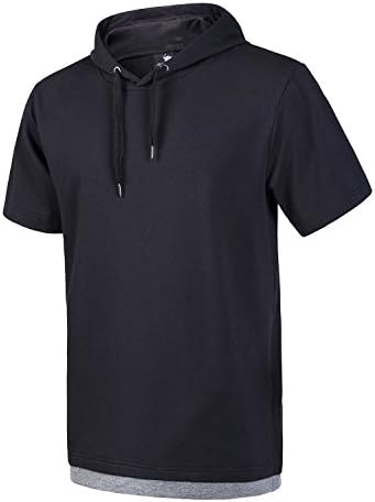 FZDX Men's Short Sleeve Hooded Raglan Lightweight Hoodie Shirts Black X-Large