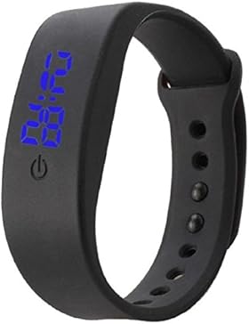 Vovotrade Damen Herren Gummi LED Uhr Datum Sports Armband-Digital-Armbanduhr_Schwarz