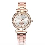 Upxiang Frauen Runde Mode Zifferblatt Liebe Form Strass Analog Quarz Armbanduhr Edelstahl Band Uhren (Roségold)