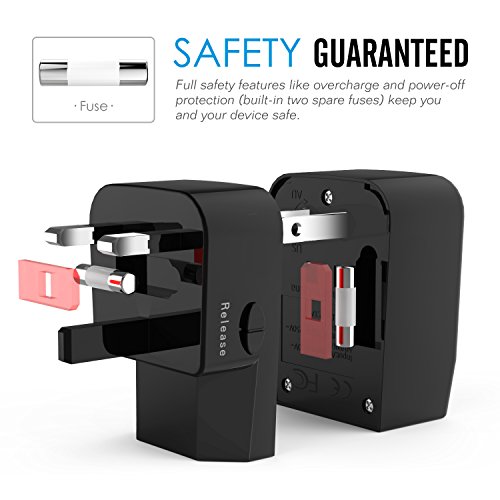 MoKo Universal Reiseadapter – All-in-One US / EU / UK / AU Reisestecker AC Power Wall Charger Konverter Stecker Adapter mit 2 USB Ports 2.1A für Smartphone, iPhone, iPad, MP3 Player, Tablet, Schwarz - 7
