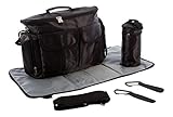 BTR Baby Wickeltasche mit Wickelunterlage, Flaschenhalter & 2 Buggy Clips – Zur Befestigung am Kinderwagen / Buggy. Schwarz