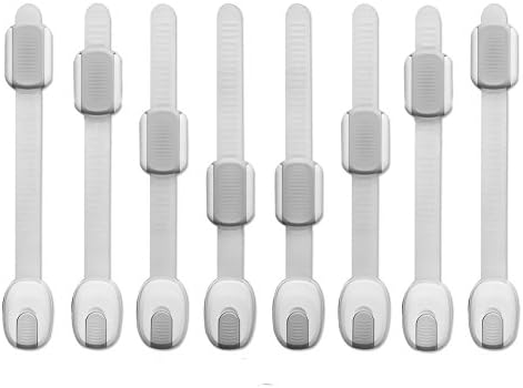 Merlinae Multi-purpose Child Safety Locks - Adjustable Strap Locks for Cabinets, Drawers, Cupboards, Wardrobes, Toilet Seat, Fridge 8 Pack (Grey)