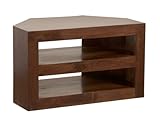 HOMESCAPES Dakota Dark Wood Corner TV Unit For Living Room Solid Mango Wood Television Stand With Shelves (No Veneer)