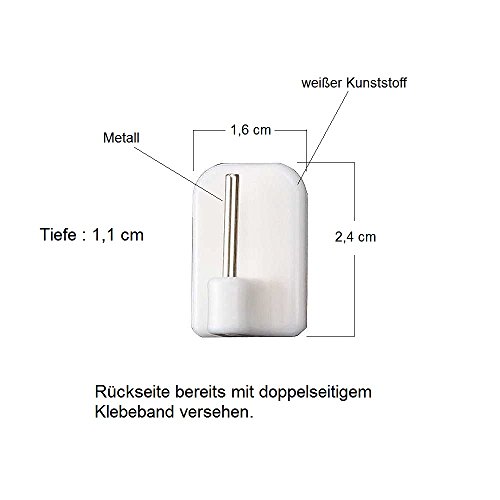 Haken für Scheiben-Gardinen 12 Stück weiß selbstklebend / Gardinenhaken für Vitragestange Klebhaken Gardinenstange - 2