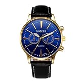 IG Invictus Klassische Herrenuhr Armbanduhr Lederband Quarz Casual Uhren MIGEER Gürteluhr Mi Geer G2064 Schwarz