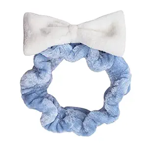 MINISO Soft Bowknot Velvet Hair Band, Makeup Shower Spa Headband, Cute and Lovely Headwrap for Women and Girls (Blue)