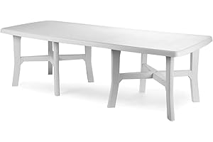 Tomaino - Mesa de jardín extensible de plástico, 180/210 x 100 x 72 cm (blanco)