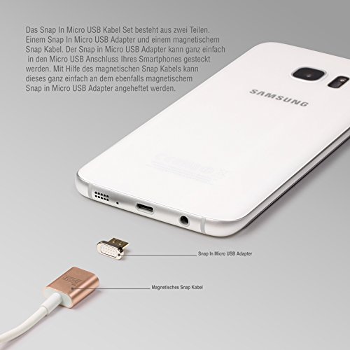 Original Urcover® Tech Magnetisches USB Ladekabel Micro USB Snap Champagner Gold [ FAST CHARGING ] mit LED Statusanzeige für Android Smartphones und Tablets - 6
