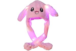 Probuk Bunny Hat with Moving Ears Funny Plush Rabbit Ear Jumping Hat with Led Light,Cute Cartoon Cosplay Dressup for Women Girls Children Party Easter Christmas