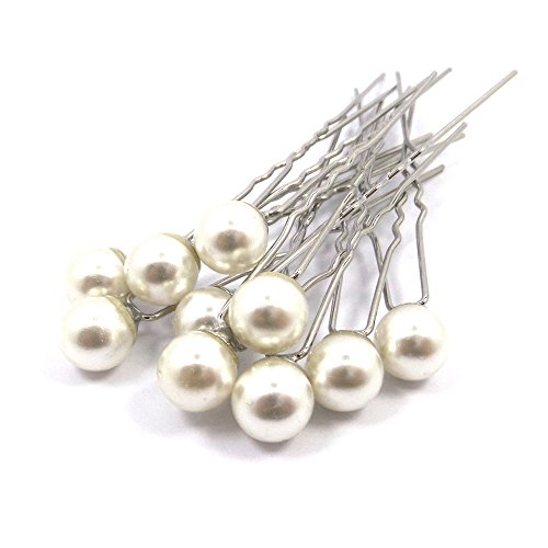 Bride Boutique Bridal Wedding Bridesmaid Prom Single Pearl Hair Pins Clips Grips (Medium Pearl)