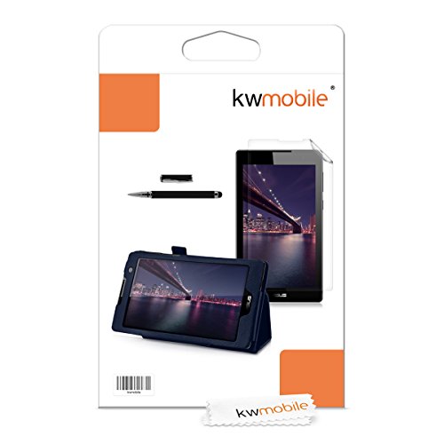 3in1 Set: kwmobile Hülle für Asus ZenPad C 7.0 (Z170C / Z170CG) – Tabletcover Slim Case Tablet Schutzhülle – Smart Cover Tabletcase Dunkelblau + Folie, kristallklar + Stylus, Schwarz - 7