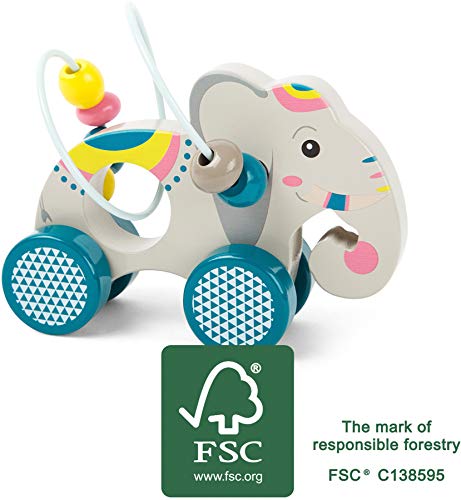 small foot 11088 Éléphant à pousser "Jungle" en bois, avec circuit de motricité et motif coloré, à partir de 12 mois – Image 4