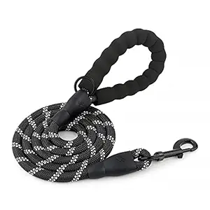 HANK Dog Leash | 3M Reflective Leash for Dogs | Heavy Duty Dog Rope for Small to Large Dogs | Comfortable Padded Handle 5 Feet Dog Leash for Puppy (Large - Suitable Upto (18-80KG), Black)