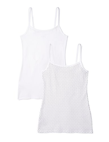 IRIS & LILLY Camiseta de Tirantes Body Natural para Mujer, Pack de 2, Multicolor (White/Print Dot), Large