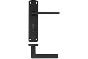 Stanza Leon Door Handle Set - Stylish and Modern Door Lever on Bathroom Thumb-Turn Locks Backplate, Matt Black (18cm x 4cm)