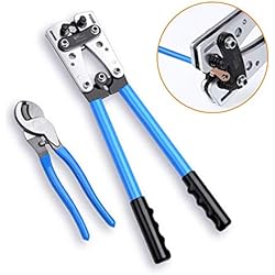 Amzdeal Pince à Sertir Réglable AWG 10-0 (6-50mm²), Cliquet de Sertissage Kit Pince en Acier Professionnel et Durable pour Électricien Bricoleur + Bonus Pince à Dénuder et Coupe-câbles 70-0mm²