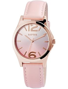 Raptor Damen Armbanduhr RA162 Lederband Analog Quarz Rosa RA10100-002