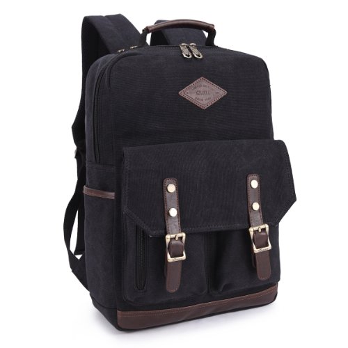 Vintage Canvas Laptop(15 Zoll) Rucksack Schultasche Unitasche,29 x 43 x 12cm(B x H x T) Schwarz - 2