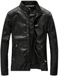 ZKOO Hombre Chaqueta De PU Piel Ajustado Cazadora Chaqueta de moto Con Vellón Forrado Caliente