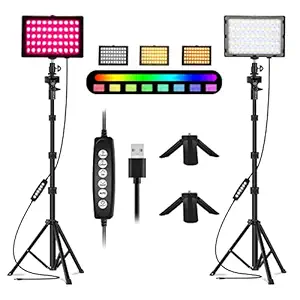 Emart RGB LED Photography Light with 51 inch Extendable Selfie Stick & Tripod Stand, Dimmable Video Light with Mini Table Tripod Stand, Portrait Shooting, YouTube DSLR Lighting