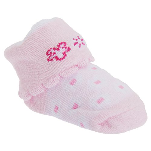 Baby Girls Cotton Rich Pink Bootie Socks With Gift Pouch (One Size) (Flower)