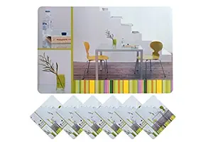 Yellow Weaves 6 Piece Dining Table Placemats with Tea Coasters- Yellow (Prints May Vary As Per Availability)