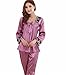 Produktbild DZW Womens Atemberaubende Bedruckte Satin-Pyjamas Damen-Langarm-Nachtwäsche Silk Green / Pink / Red , XXXL Schlank