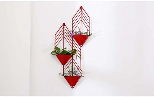 QHD Scandinavian Creative Personality Wrought Iron Wall-mounted Flower Rattan Living Room Wall Flower Basket Flowers ( Color : Red )