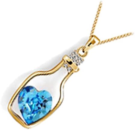 GWG® 18K Gold Plated Heart Shaped Aquamarine Sea Blue Crystal in Wish Bottle Love Pendant Necklace for Women