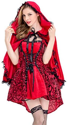Women's Gothic Dress and Red Hooded Cloak Halloween Cosplay Party Costume Fancy Dress Adult
