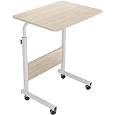 smallrun Laptop Table Computer Desk with Wheels 60 x 40 cm Height Adjustable Side Table for Bedroom (White Maple)
