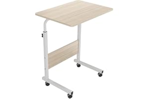 smallrun Mesa portatil Ordenador Escritorio con Ruedas 60 * 40CM Mesa Auxiliar de Altura Ajustable para Dormitorio (Arce Blanco)