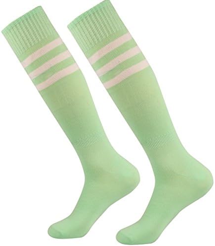 Football Sports Socks Unisex Knee High Triple&Classic Plain Athletic 2-12 Pairs (Green/2 Pairs)