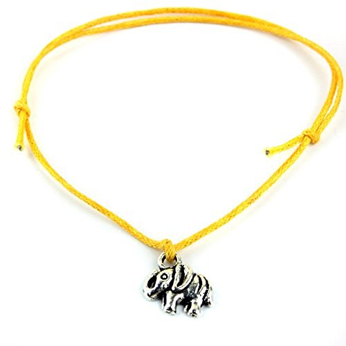 Hippy Antique Silver Lucky Elephant Friendship Karma Wish Love Peace Bracelet Cord Boho [Yellow]