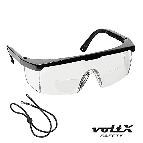 voltX 'Classic' farblose Bifokalschutzbrille (+1,5 Dioptrie) mit Sicherheitskordel CE EN166F zertifiziert