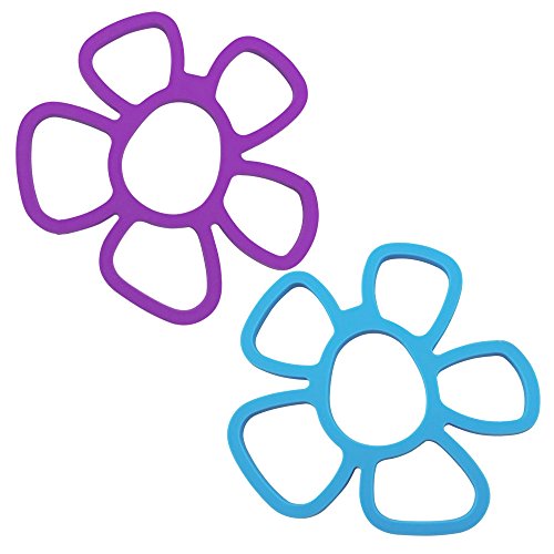 COM-FOUR® 4er Set Silikonuntersetzer in trendigen Farben, lila und blau, Blume (4er Set) - 2