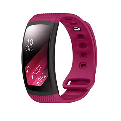 Sannysis Correas de Reloj de silicón para Samsung Gear Fit 2 SM-R360, 145-195mm (Rosa Caliente)