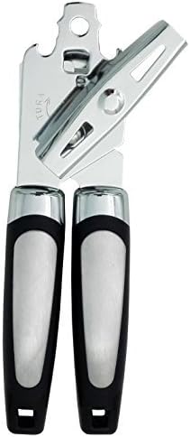 Manual Can Opener, Stainless Steel Safety Smooth Edge, Built In Bottle Opener, Black