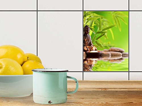 Dekorfliesen Designfolie | Fliesen-Aufkleber Folie Sticker selbstklebend Küche renovieren Bad Wand Dekoration | 15×20 cm Design Motiv Buddha Zen – 1 Stück - 2