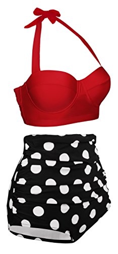Angerella Damen Retro Stil Polka-Punkt mit Hoher Taille Badeanzug Bikini Set - 2
