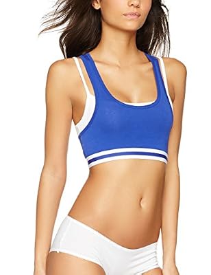 Iris & Lilly Brassière de Sport en Coton Femme, Bleu (Blue/White), Small