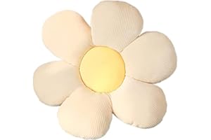 Zinsale Cute Flower Floor Pillow Cushion Throw Pillow Indie Room Decor Pillow for Teens Tweens Girls Plush Stuffed Toy for Kids Reading Nook Watching TV Bedroom (Beige Petal+ Yellow Core, 40cm)